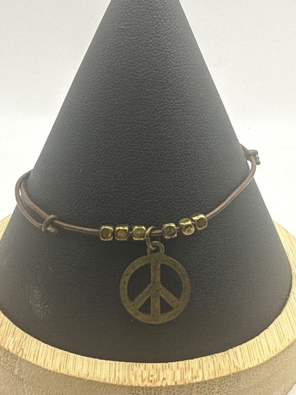 Boho Peace Sign Leather Cord Bracelet Vintage Bronze Charm Unisex